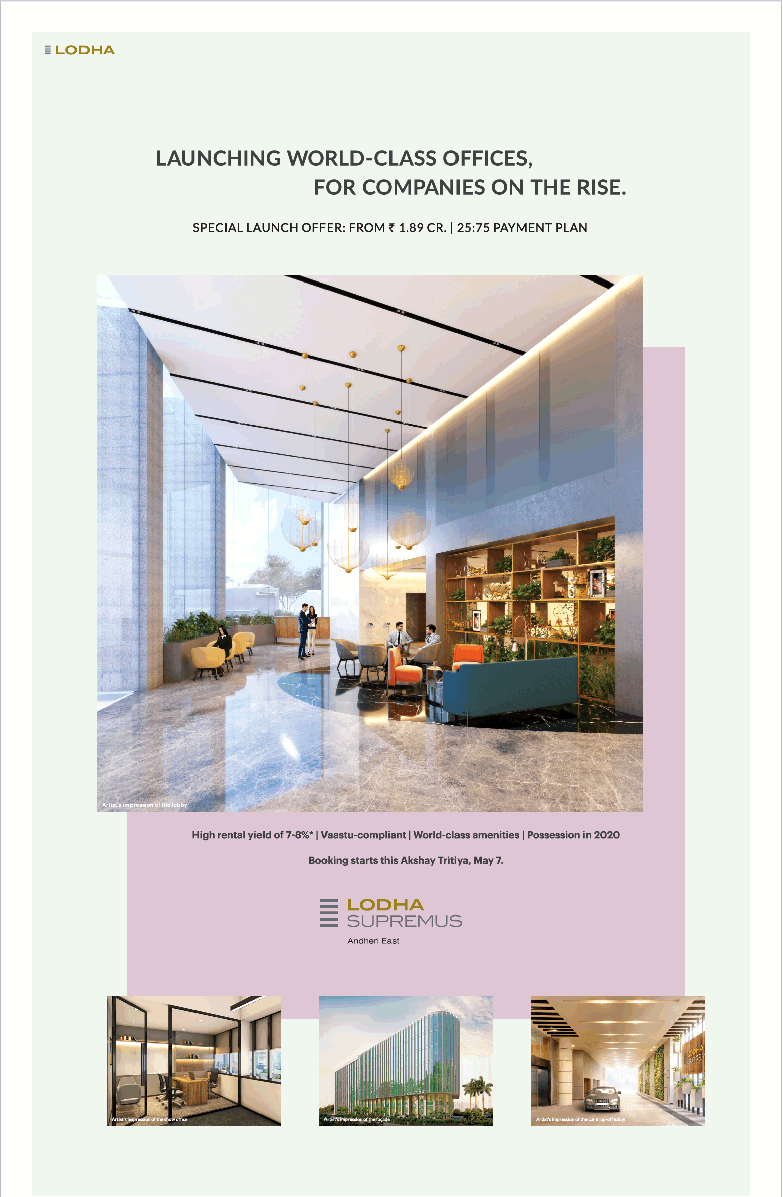 Avail special launch offer from Rs. 1.89 Cr. at Lodha Supremus in Mumbai